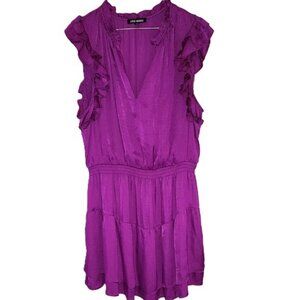 Steve Madden Prairie Dreams Mini Dress Sleeveless Satin Ruffle Magenta Purple XL